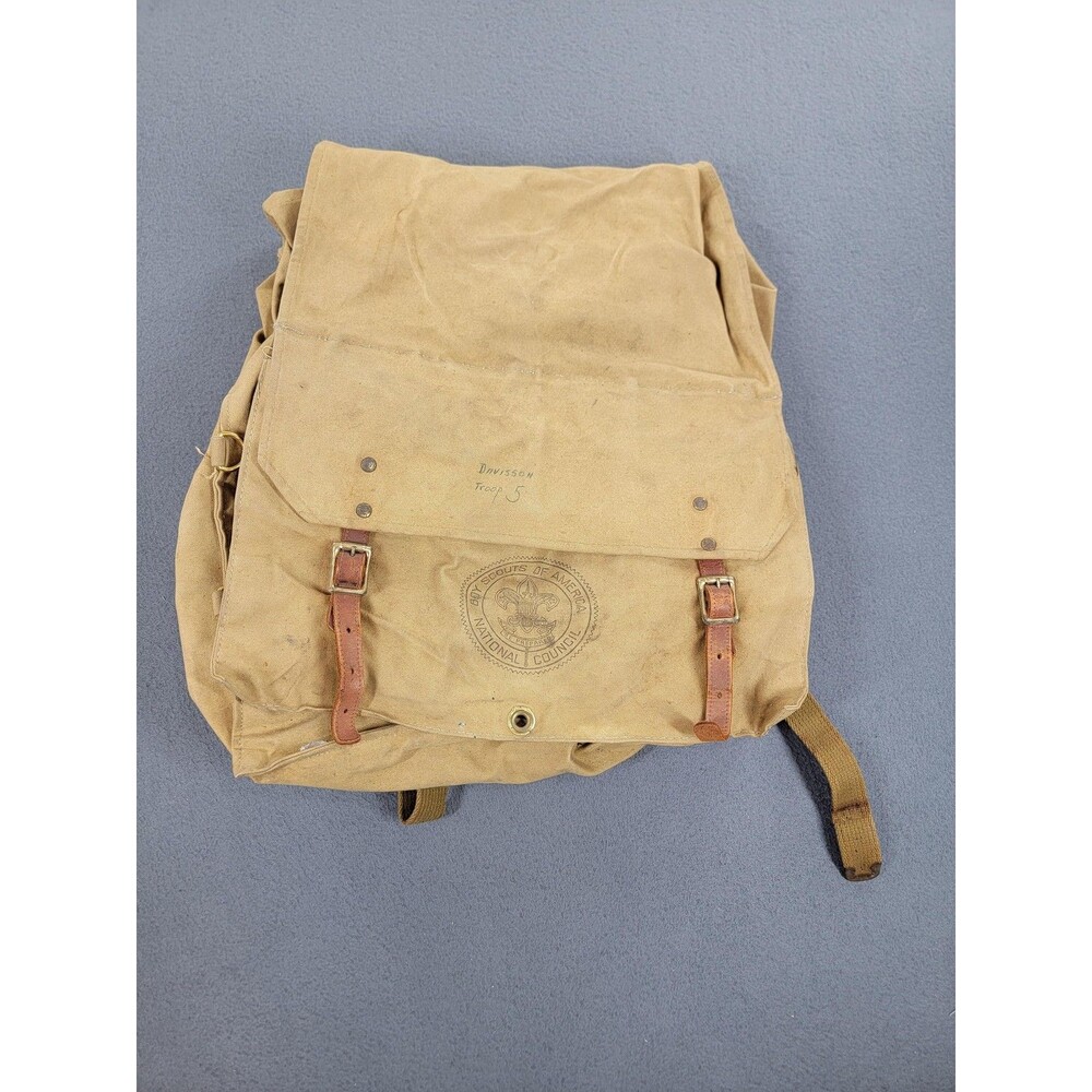 Vintage Boy Scouts of America National Council Canvas Leather Backpack Rustic